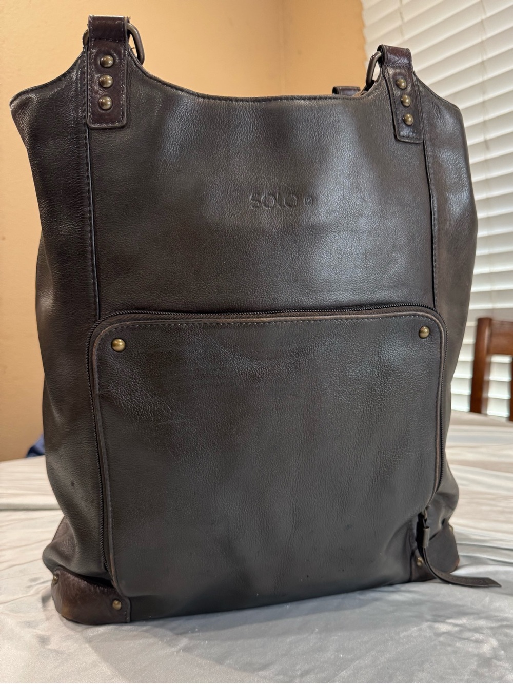 SOLO Brown Leather Laptop Business Tote Shoulder Bag